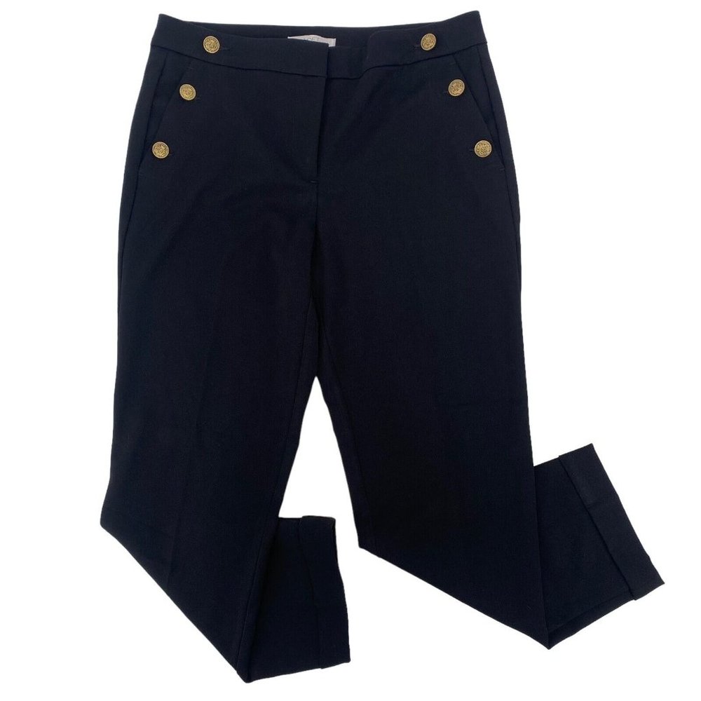 LOFT Size 8 Devin Slim Sailor Pants NWT Black Gold Buttons Cuffed